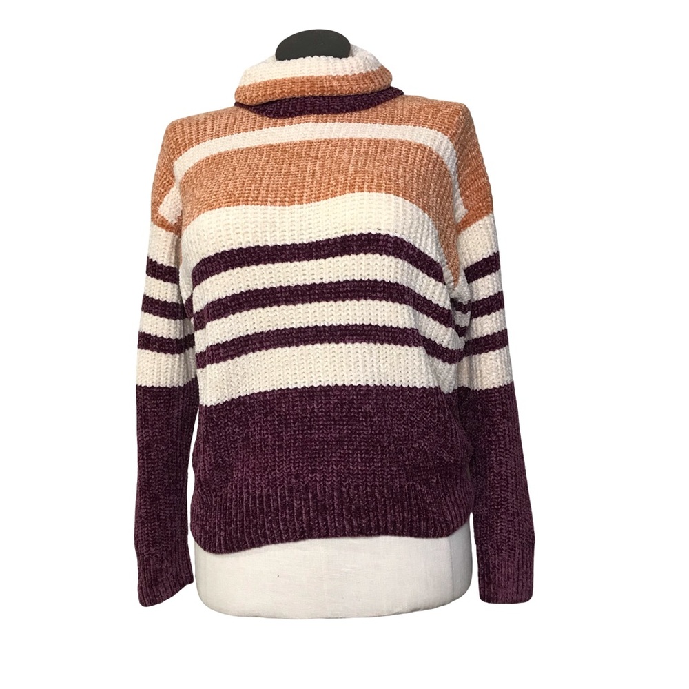 Roxy Chunky Knit Turtle Neck Sweater Women’s Size S Multicolor Striped Pullover.